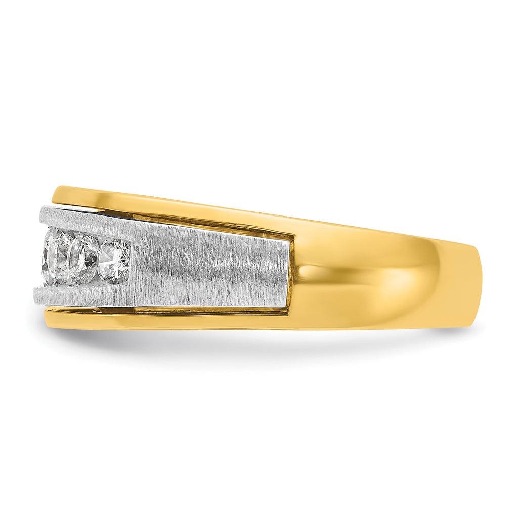14k Two-tone Men's Polished Satin and Grooved 7-Stone Ring Mounting, Mounting Only - Sophia Jewelers