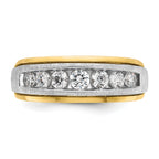 14k Two-tone Men's Polished Satin and Grooved 7-Stone 3/4 Carat AA Quality Diamond Ring - Sophia Jewelers
