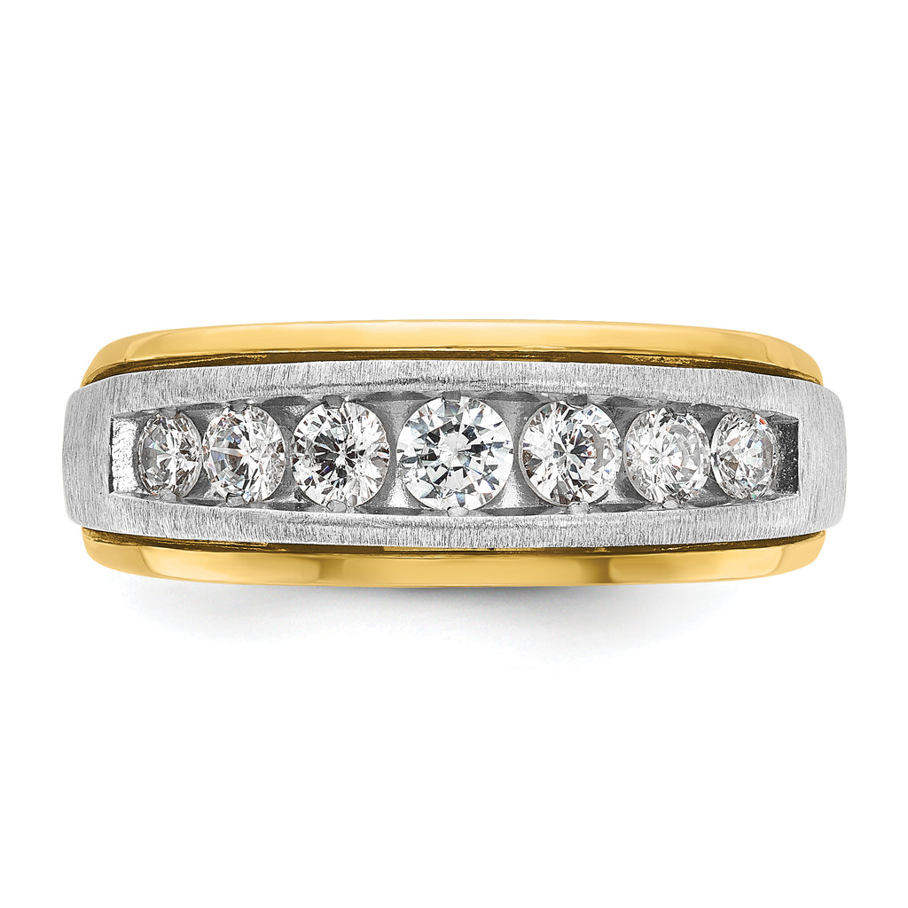 14k Two-tone Men's Polished Satin and Grooved 7-Stone Ring Mounting, Mounting Only - Sophia Jewelers