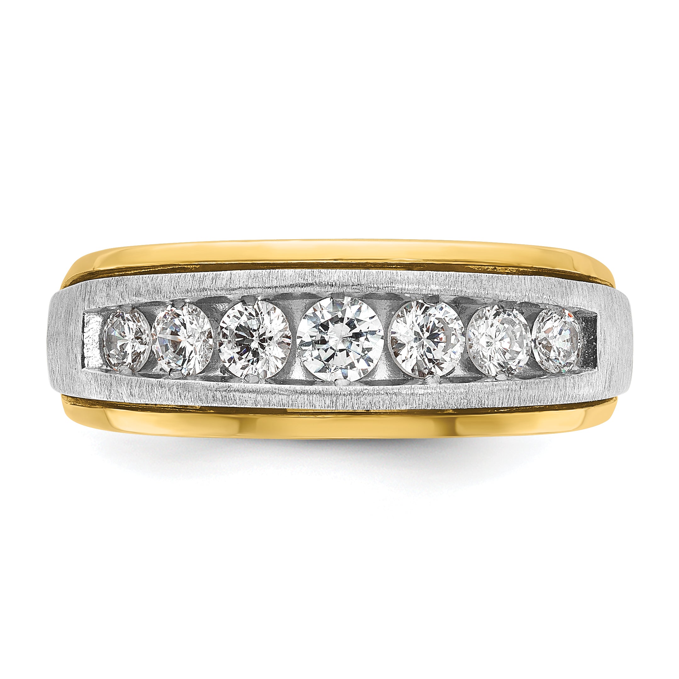 14k Two-tone Men's Polished Satin and Grooved 7-Stone Ring Mounting, Mounting Only - Sophia Jewelers