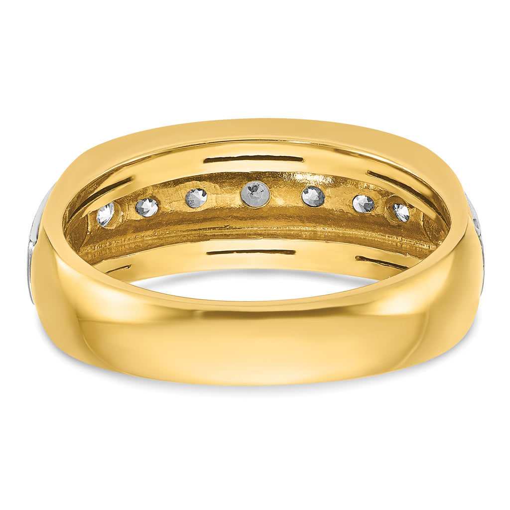 14k Two-tone Men's Polished Satin and Grooved 7-Stone Ring Mounting, Mounting Only - Sophia Jewelers