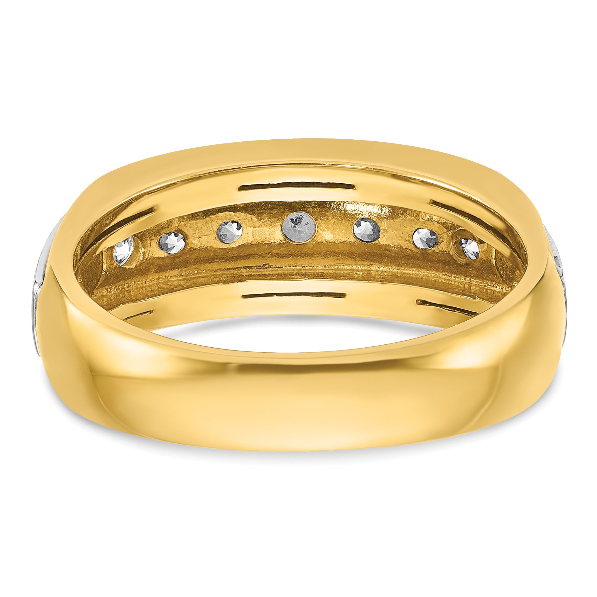 14k Two-tone Men's Polished Satin and Grooved 7-Stone Ring Mounting, Mounting Only - Sophia Jewelers