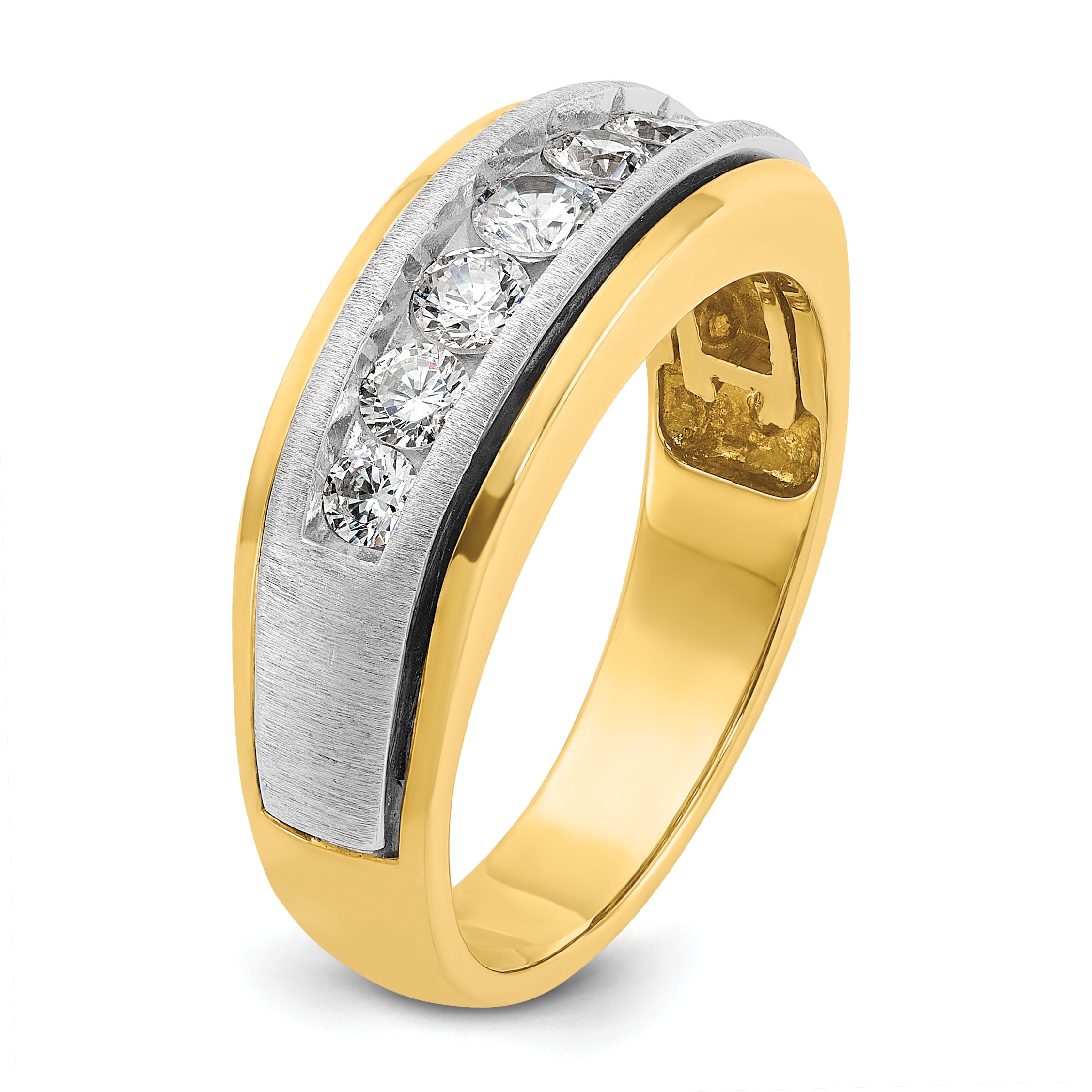 14k Two-tone Men's Polished Satin and Grooved 7-Stone Ring Mounting, Mounting Only - Sophia Jewelers