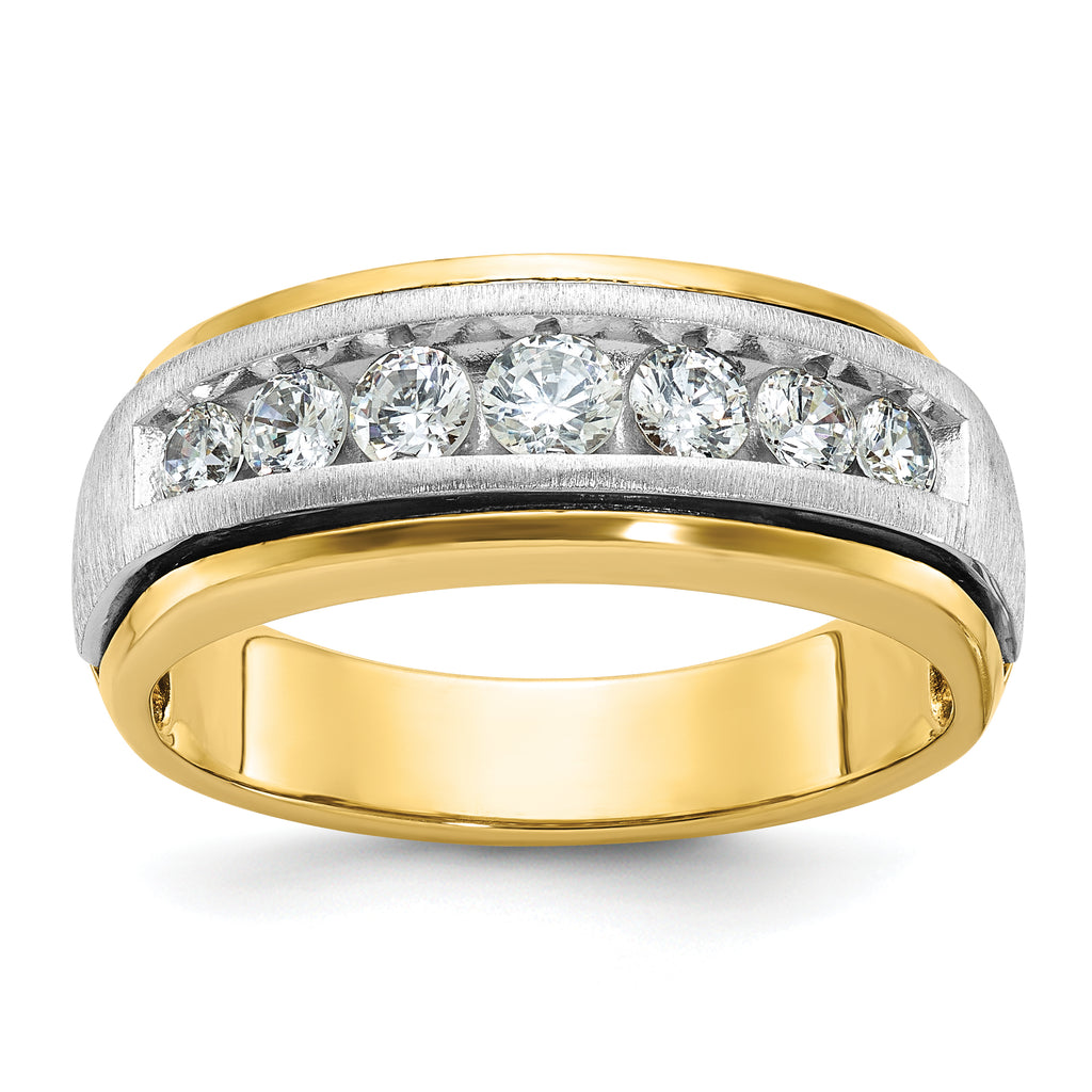 14k Two-tone Men's Polished Satin and Grooved 7-Stone 3/4 Carat AA Quality Diamond Ring - Sophia Jewelers