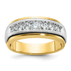 14k Two-tone Men's Polished Satin and Grooved 7-Stone Ring Mounting, Mounting Only - Sophia Jewelers