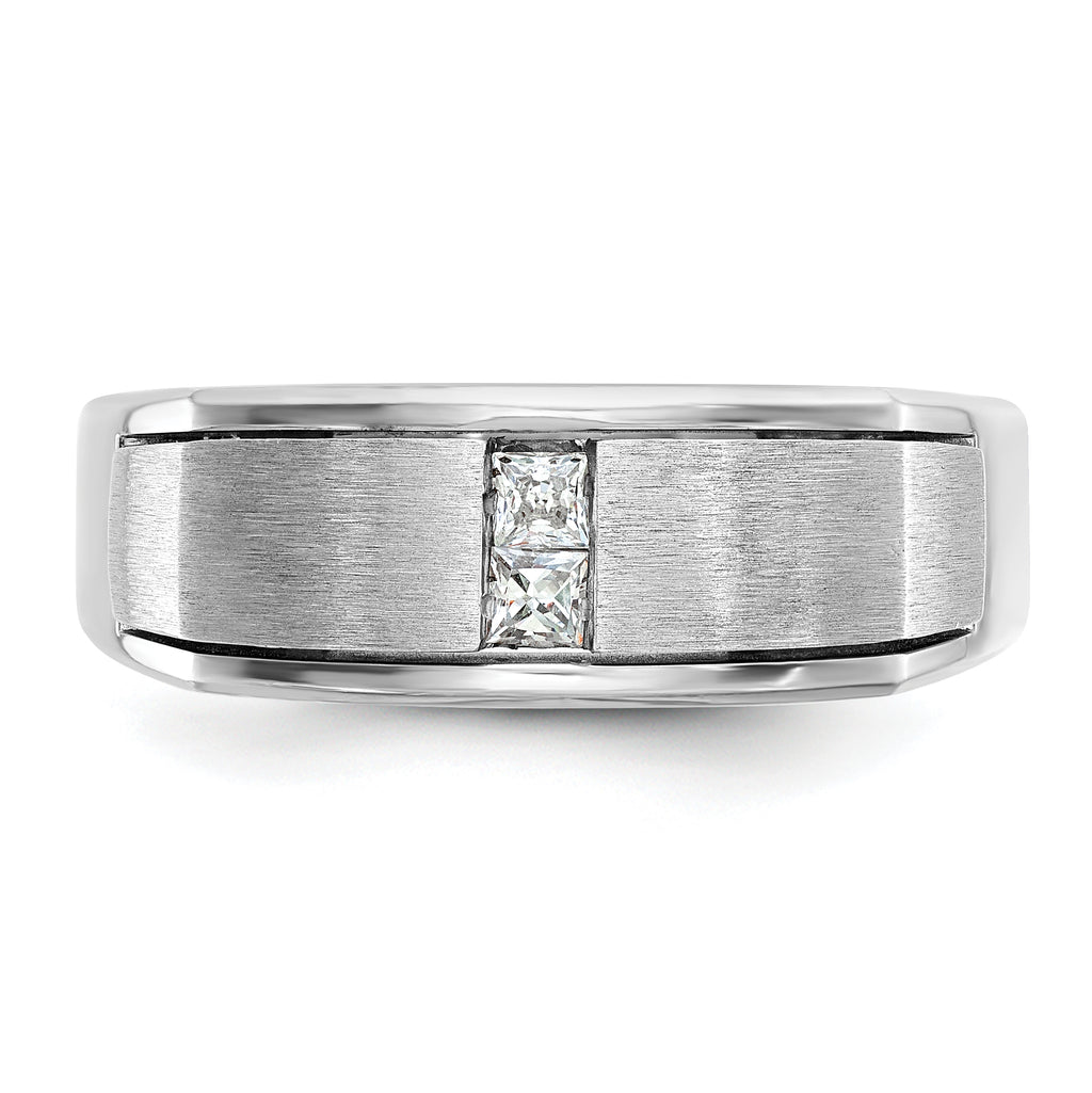 14k White Gold Men's Polished and Satin Ring Mounting, Mounting Only - Sophia Jewelers