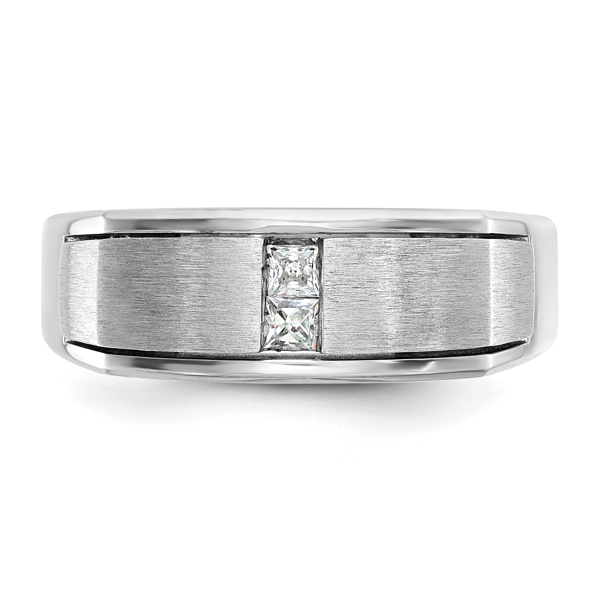 14k White Gold Men's Polished and Satin Ring Mounting, Mounting Only - Sophia Jewelers