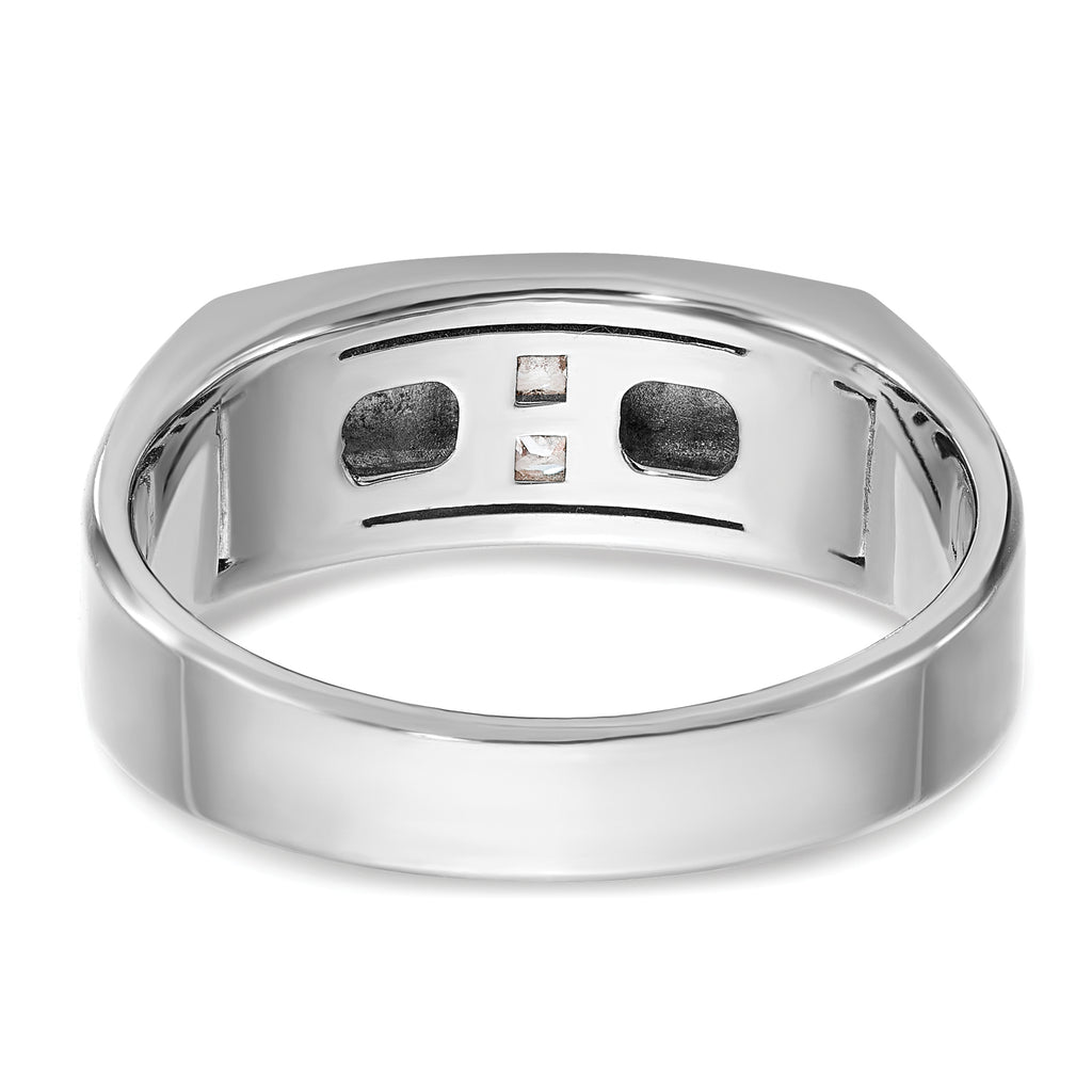 14k White Gold Men's Polished Antiqued and Satin 1/10 Carat AA Quality Diamond Ring - Sophia Jewelers