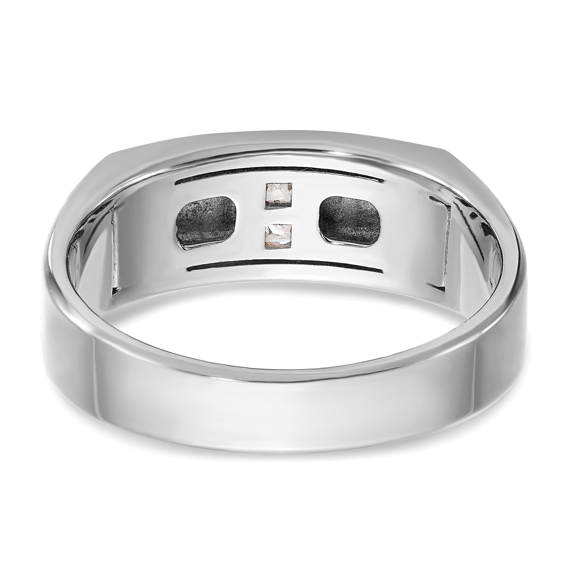 14k White Gold Men's Polished Antiqued and Satin 1/10 Carat AA Quality Diamond Ring - Sophia Jewelers