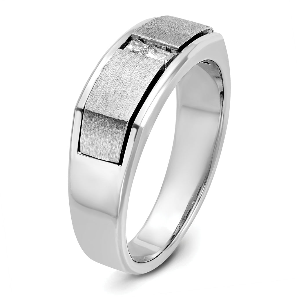 14k White Gold Men's Polished and Satin Ring Mounting, Mounting Only - Sophia Jewelers