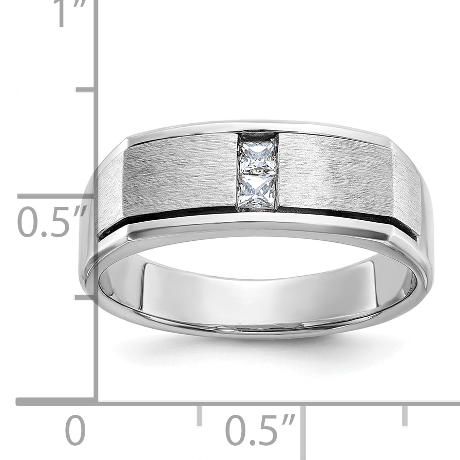 14k White Gold Men's Polished Antiqued and Satin 1/10 Carat AA Quality Diamond Ring Secondary image