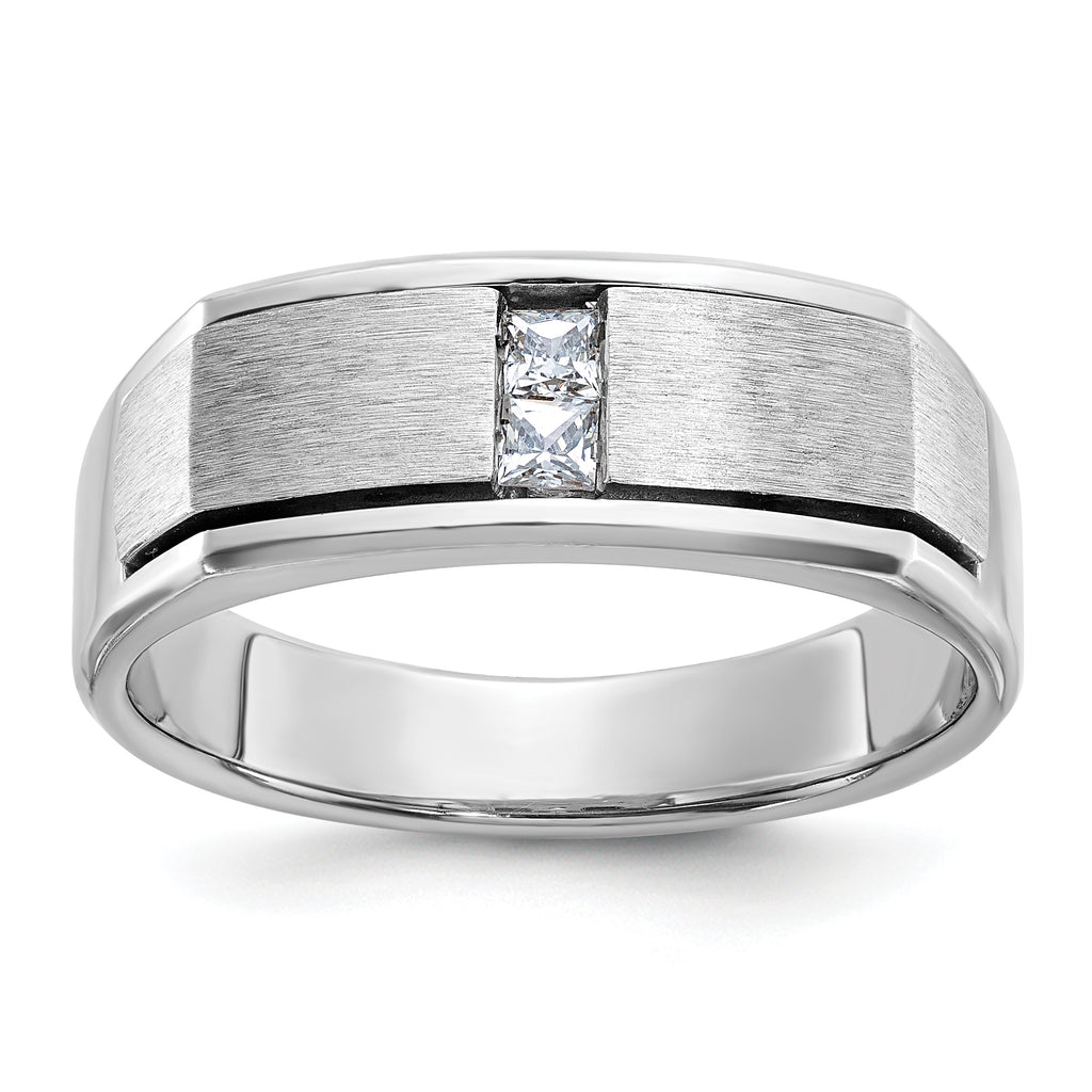 14k White Gold Men's Polished and Satin Ring Mounting, Mounting Only - Sophia Jewelers