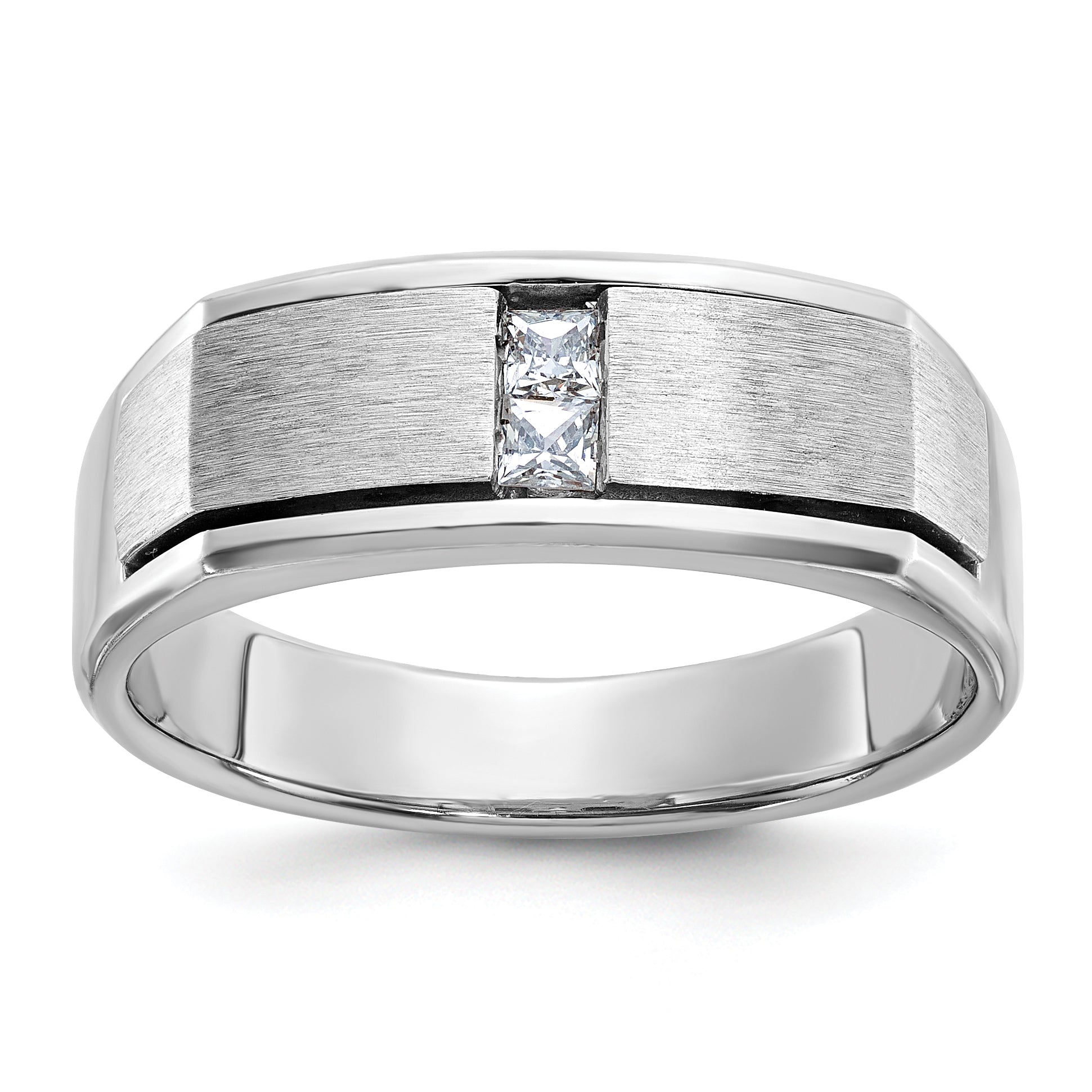 14k White Gold Men's Polished and Satin Ring Mounting, Mounting Only - Sophia Jewelers