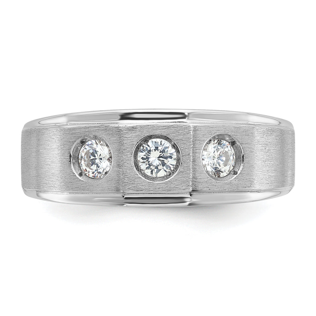 14k White Gold Mens Polished and Satin 3/8 carat Diamond Complete Ring - Sophia Jewelers