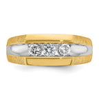 14k Mens Polished Satin and Grooved 3-Stone Ring Mounting, Mounting Only - Sophia Jewelers