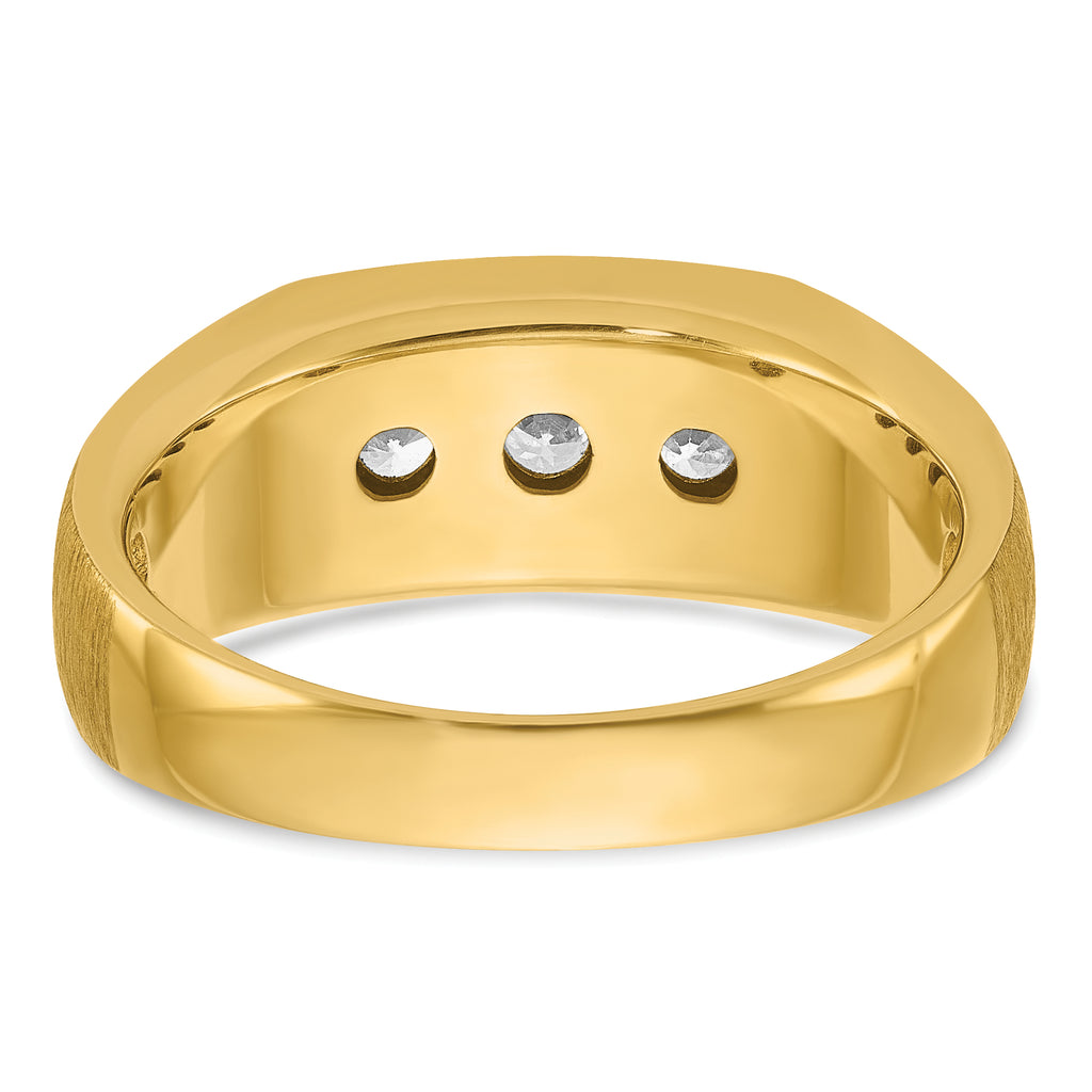 14k Mens Polished Satin and Grooved 3-Stone Ring Mounting, Mounting Only - Sophia Jewelers
