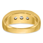 14k Mens Polished Satin and Grooved 3-Stone Ring Mounting, Mounting Only - Sophia Jewelers