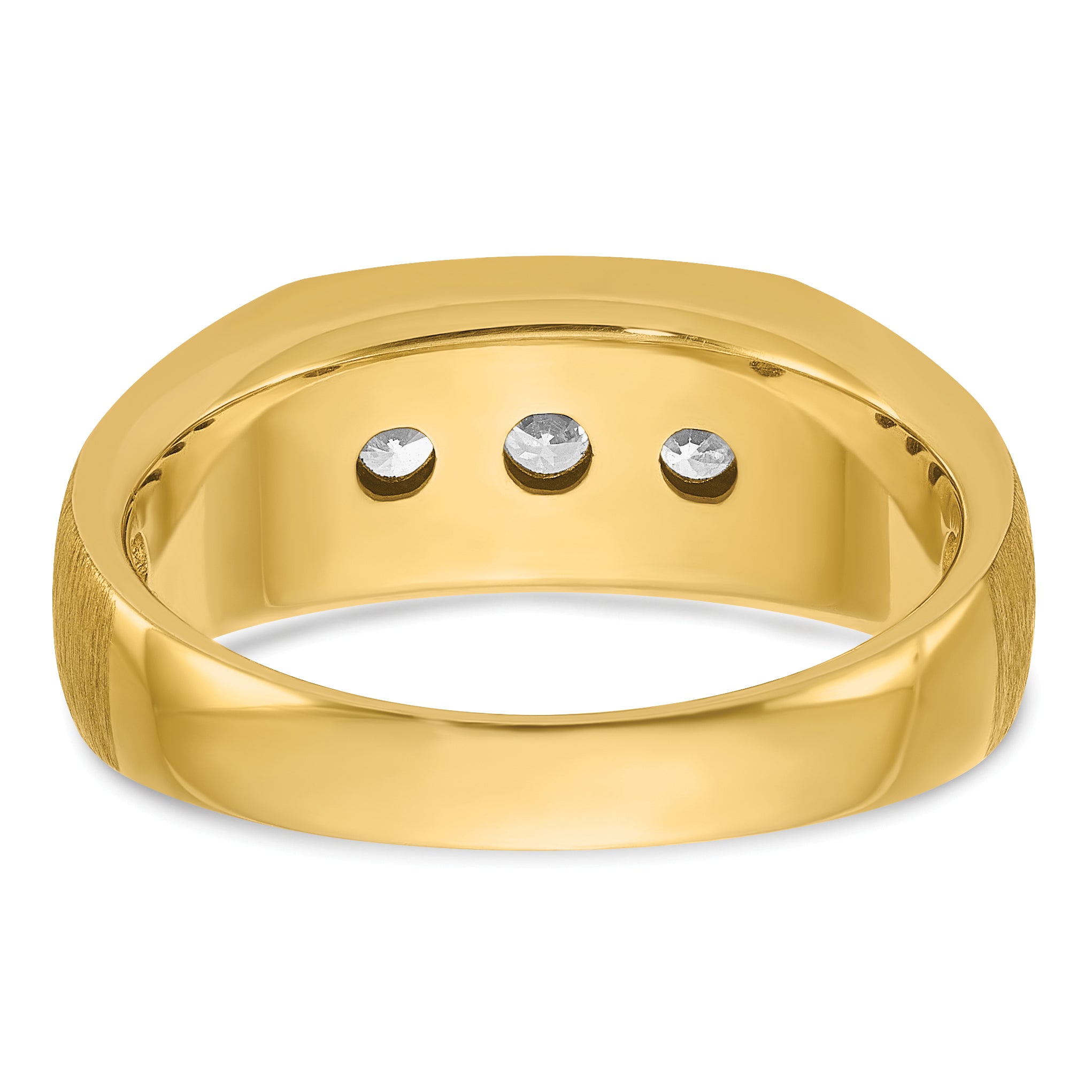 14k Mens Polished Satin and Grooved 3-Stone Ring Mounting, Mounting Only - Sophia Jewelers