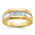 14k Mens Polished Satin and Grooved 3-Stone Ring Mounting, Mounting Only - Sophia Jewelers