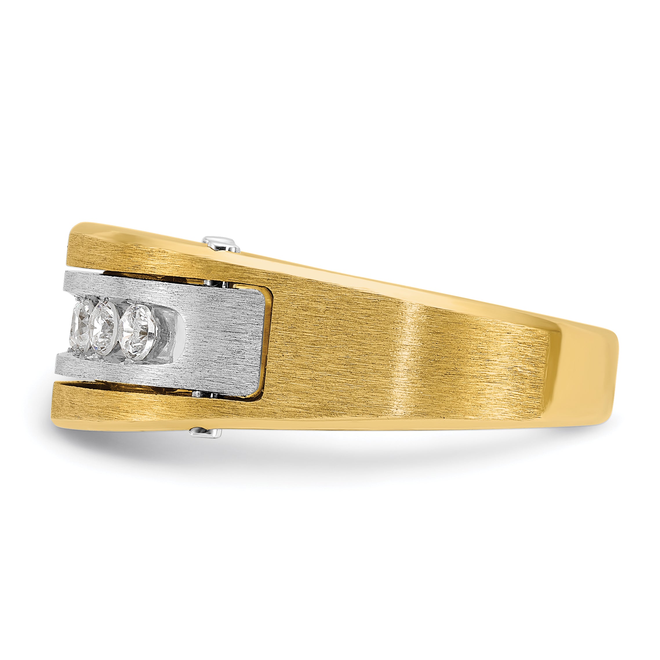 14k Two-tone Mens Polished Satin and Grooved 7-Stone Ring Mounting, Mounting Only - Sophia Jewelers