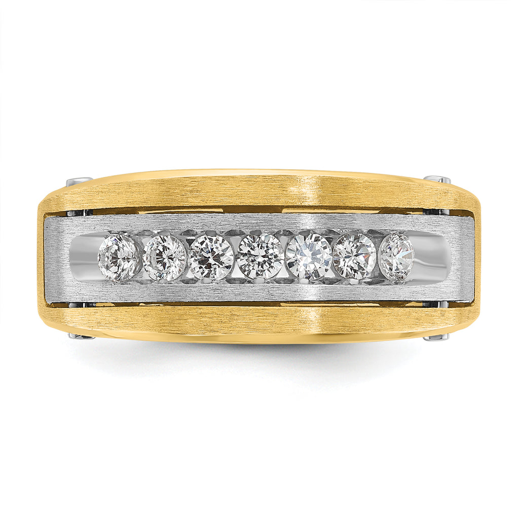 14k Two-tone Mens Polished Satin and Grooved 7-Stone 1/2 Carat AA Diamond Ring - Sophia Jewelers