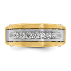 14k Two-tone Mens Polished Satin and Grooved 7-Stone 1/2 Carat AA Diamond Ring - Sophia Jewelers