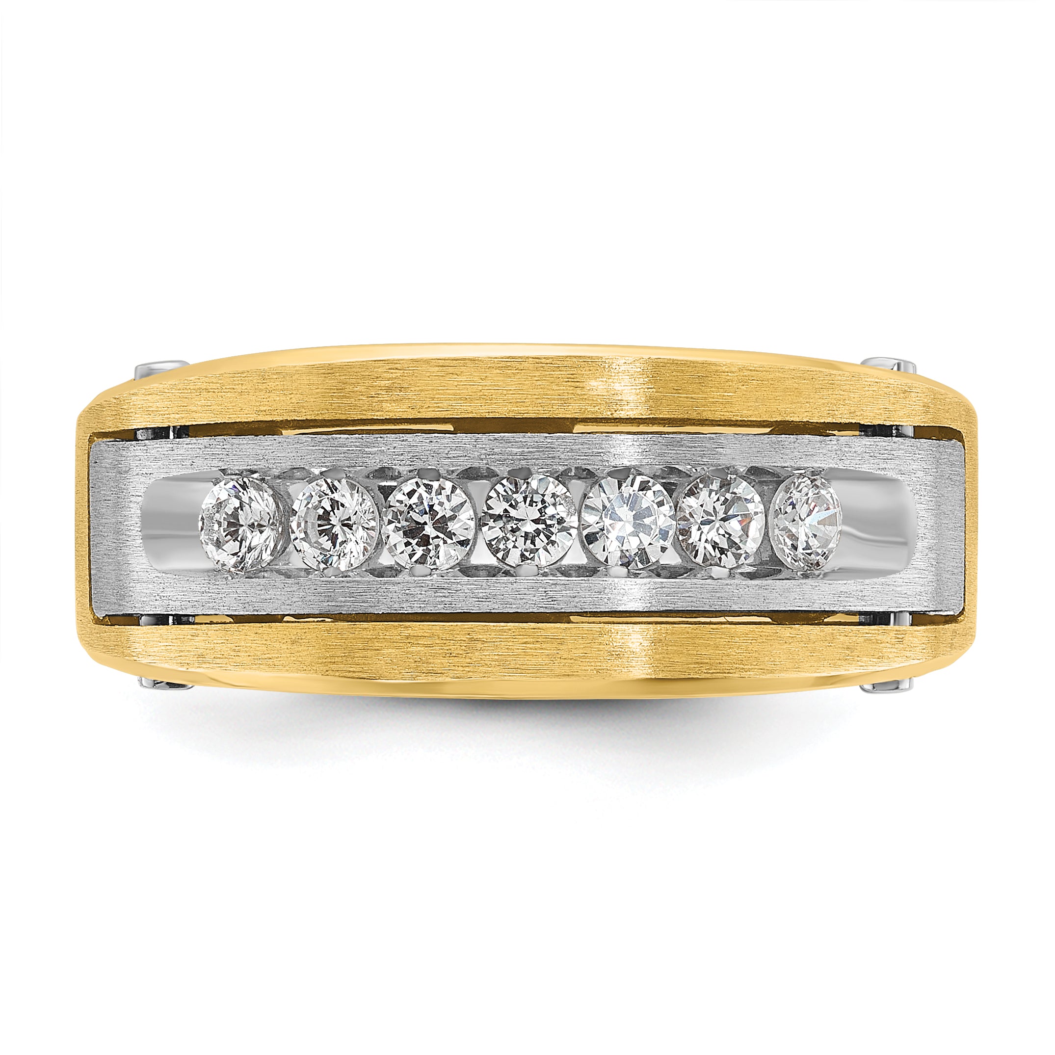 14k Two-tone Mens Polished Satin and Grooved 7-Stone 1/2 Carat AA Diamond Ring - Sophia Jewelers