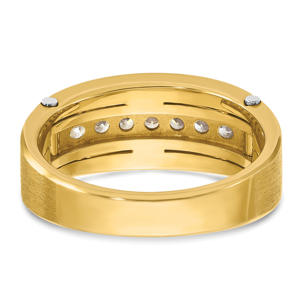 14k Two-tone Mens Polished Satin and Grooved 7-Stone Ring Mounting, Mounting Only - Sophia Jewelers