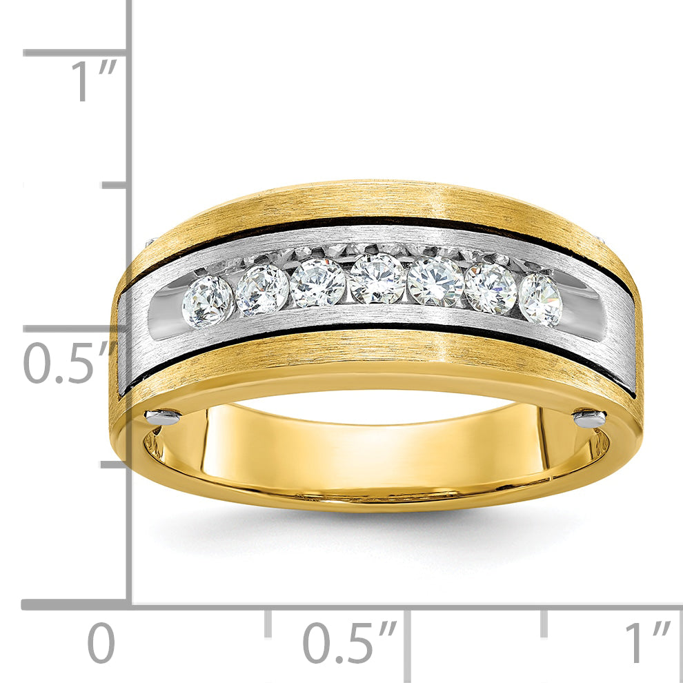 14k Two-tone Mens Polished Satin and Grooved 7-Stone 1/2 Carat AA Diamond Ring Secondary image
