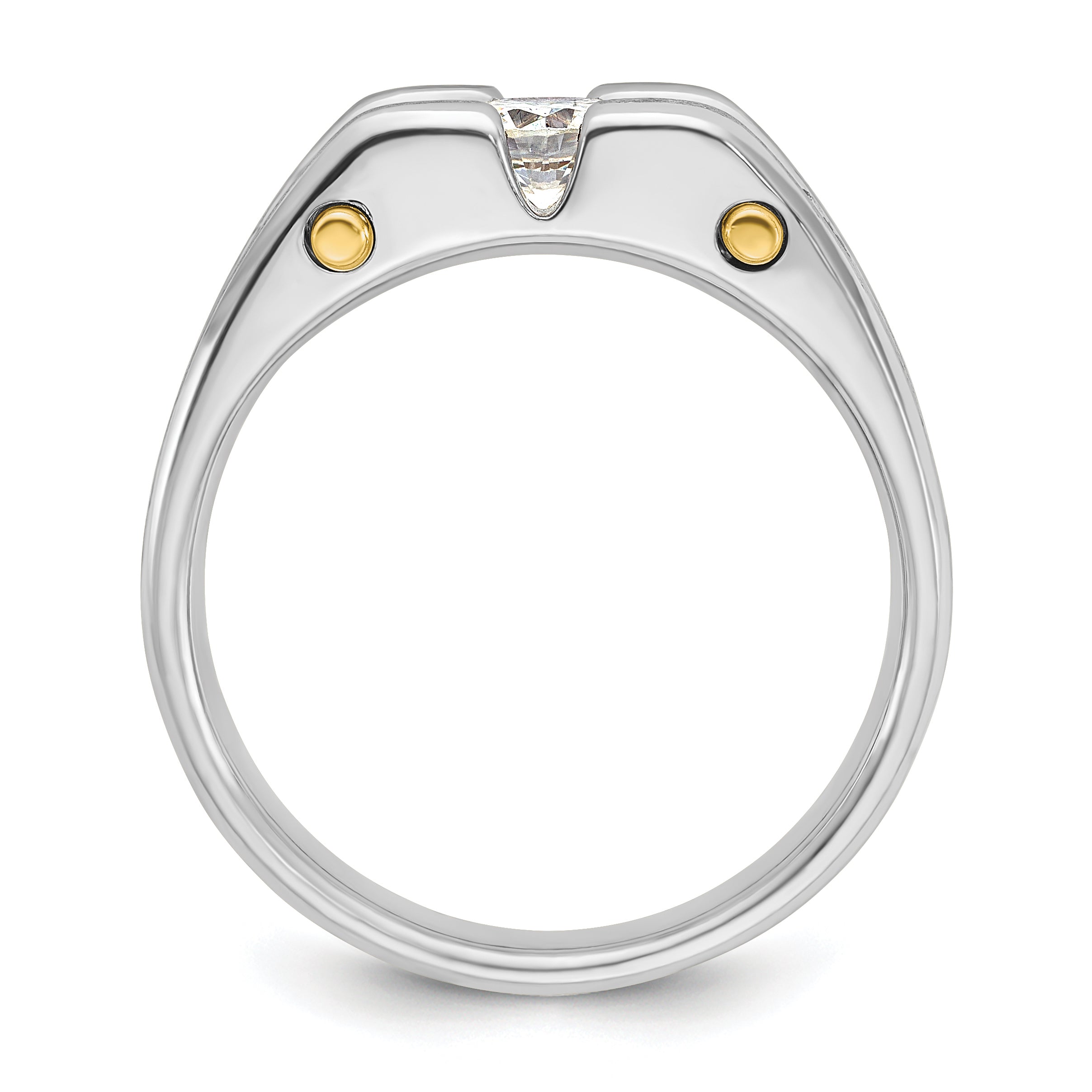 10k Two-tone Men's Polished Satin and Cut-Out 3-Stone 3/4 Carat A Quality Diamond Ring Secondary image