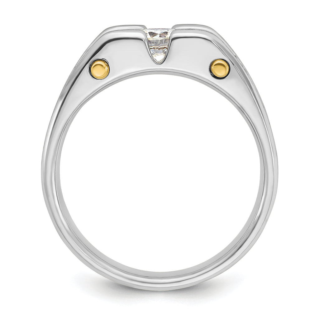 10k Two-tone Men's Polished Satin and Cut-Out 3-Stone 3/4 Carat A Quality Diamond Ring