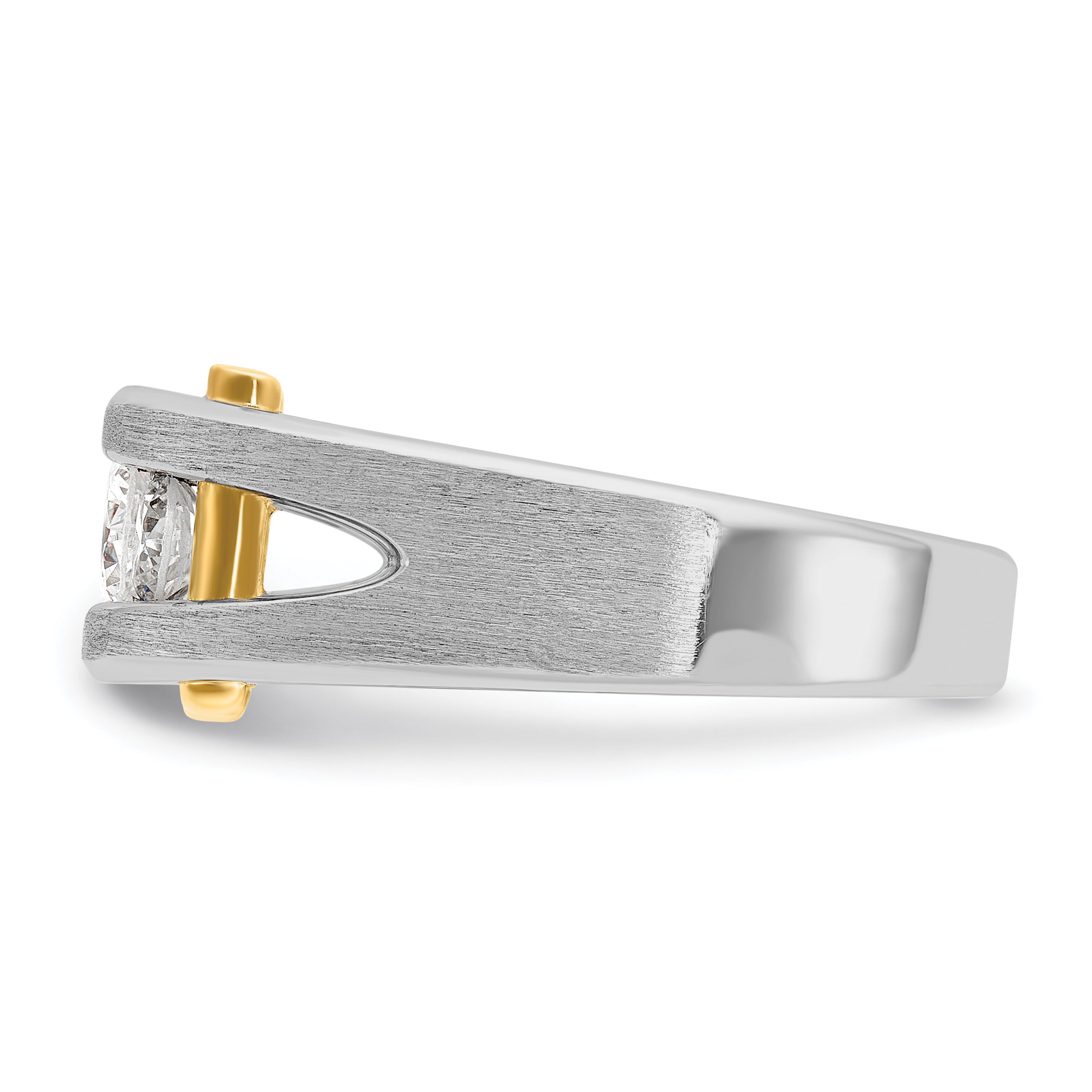 10k Two-tone Men's Polished Satin and Cut-Out 3-Stone 3/4 Carat A Quality Diamond Ring