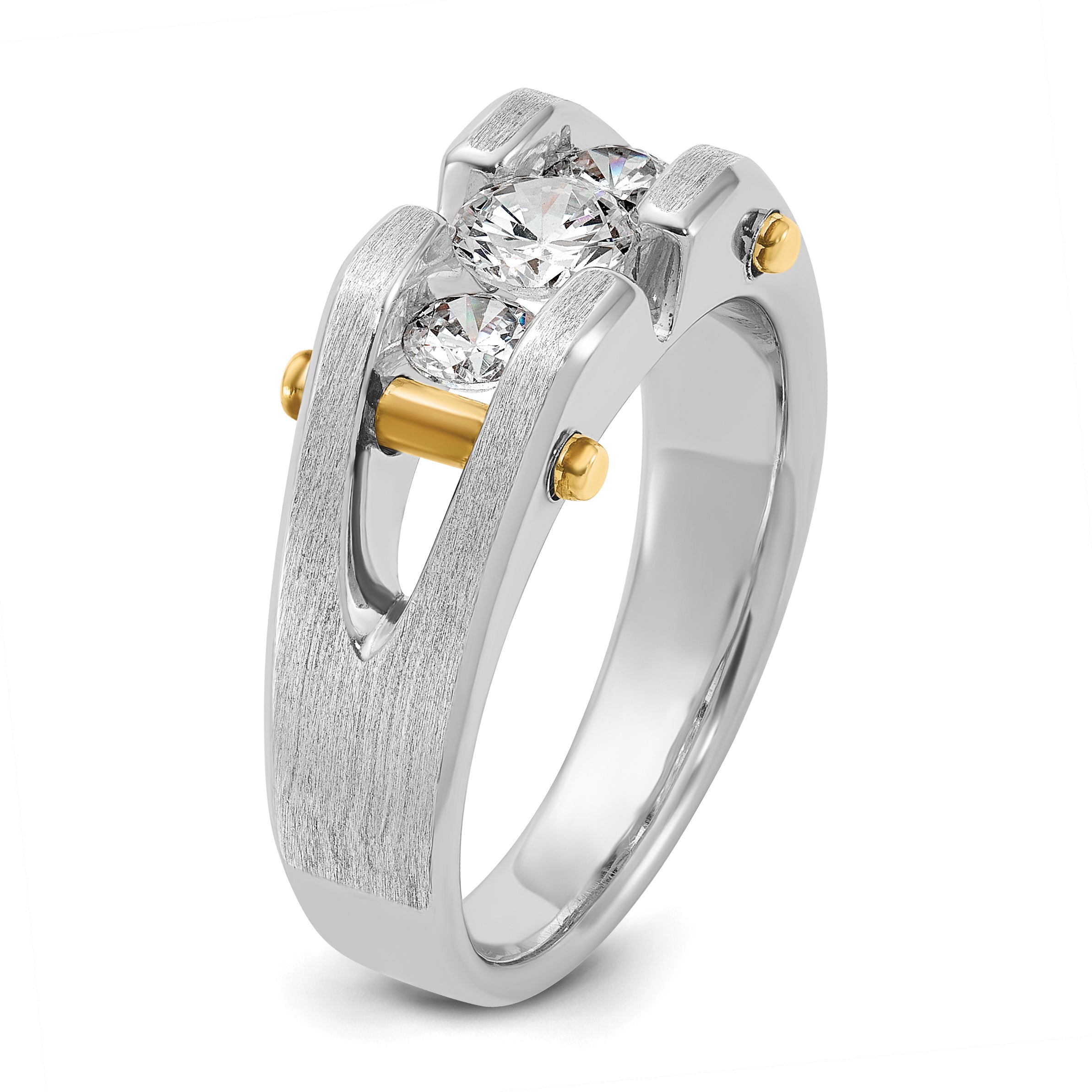 10k Two-tone Men's Polished Satin and Cut-Out 3-Stone 3/4 Carat A Quality Diamond Ring