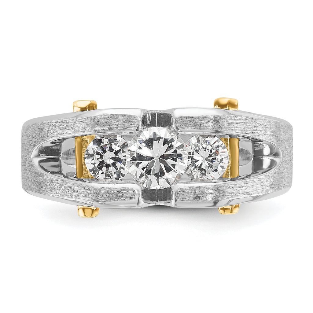 14k Two-tone Mens Polished and Satin Channel-set 3-Stone Ring Mounting, Mounting Only - Sophia Jewelers