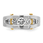 14k Two-tone Mens Polished and Satin Channel-set 3-Stone Ring Mounting, Mounting Only - Sophia Jewelers