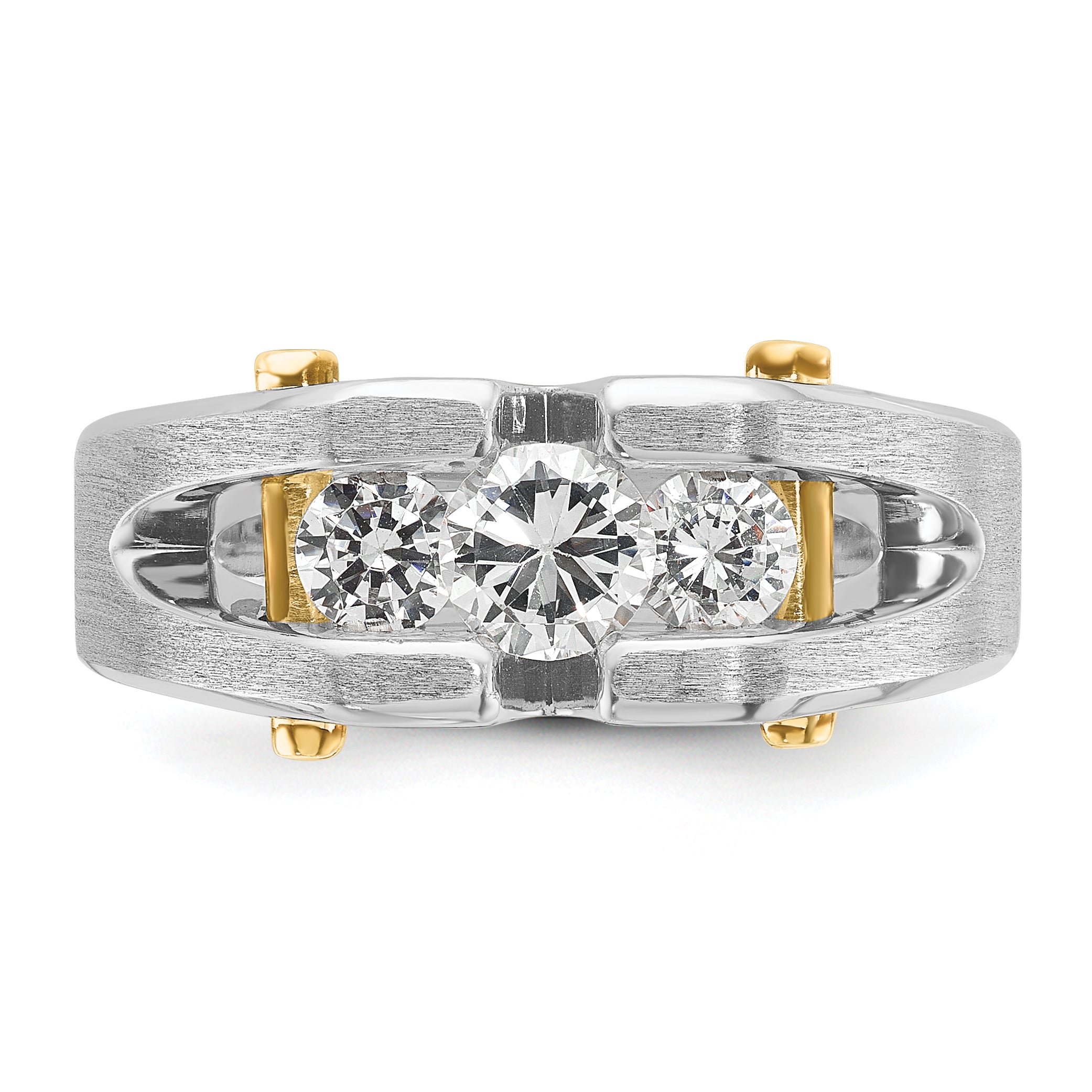 14k Two-tone Mens Polished and Satin Channel-set 3-Stone Ring Mounting, Mounting Only - Sophia Jewelers