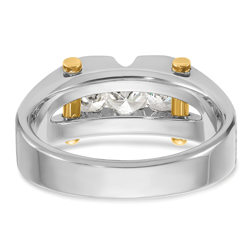 14k Two-tone Mens Polished and Satin Channel-set 3-Stone Ring Mounting, Mounting Only - Sophia Jewelers