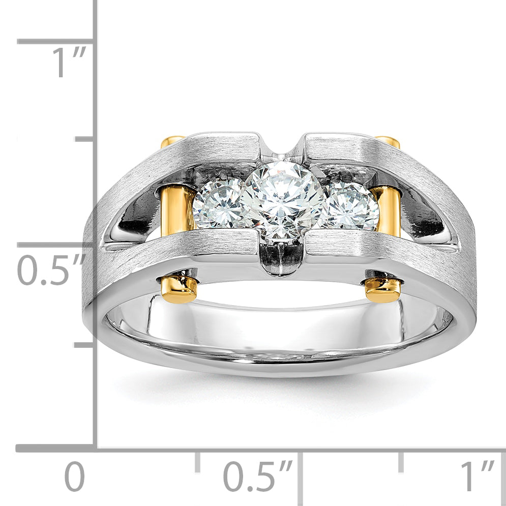 14k Two-tone Mens Polished and Satin Channel-set 3-Stone Ring Mounting, Mounting Only - Sophia Jewelers