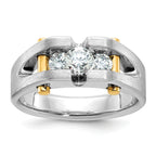 14k Two-tone Mens Polished and Satin Channel-set 3-Stone Ring Mounting, Mounting Only - Sophia Jewelers