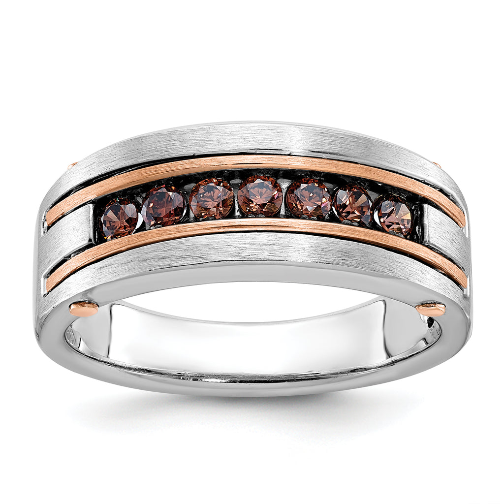 10k White and Rose Gold Men's Polished and Satin 7-Stone 1/2 Carat Brown Diamond Ring