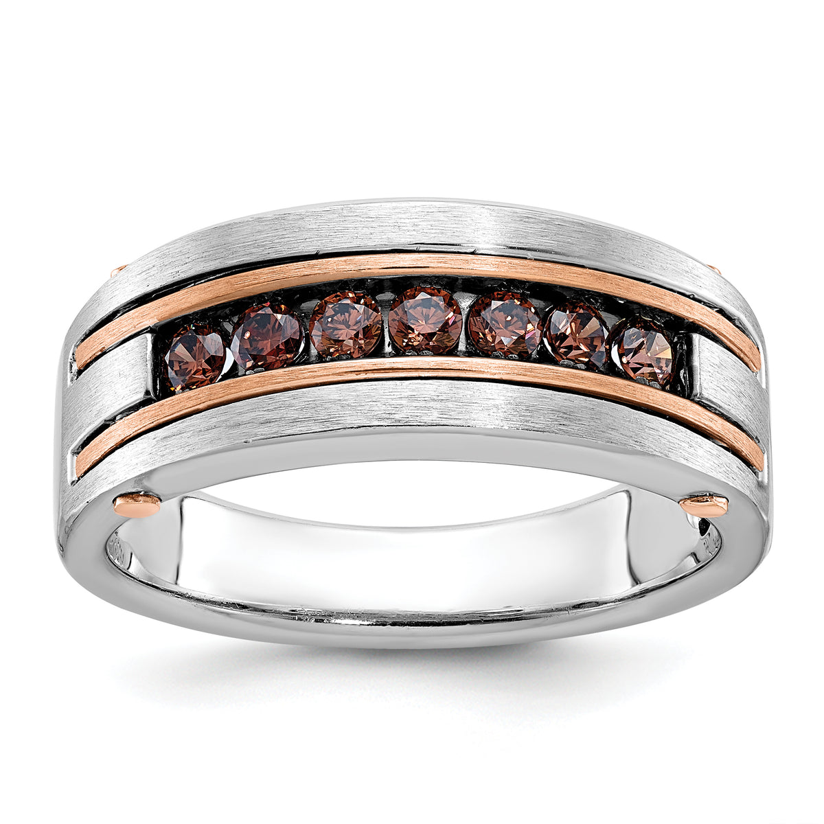 10k White and Rose Gold Men's Polished and Satin 7-Stone 1/2 Carat Brown Diamond Ring