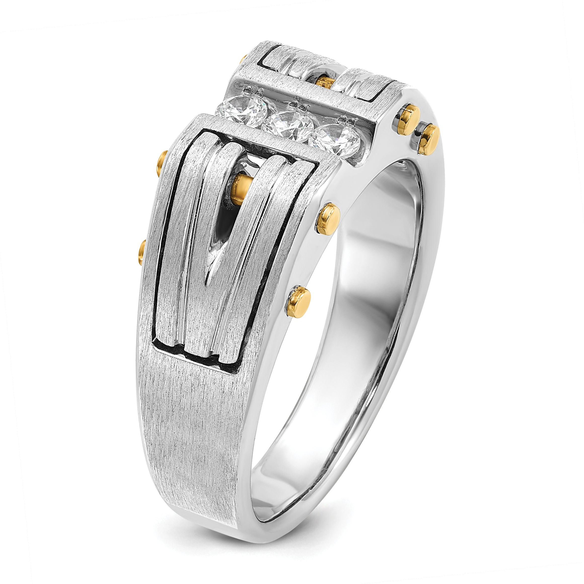 14k Two-tone Mens Polished and Satin 1/4 carat Diamond Complete Ring - Sophia Jewelers