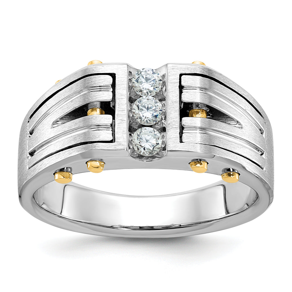 14k Two-tone Mens Polished and Satin 1/4 carat Diamond Complete Ring - Sophia Jewelers