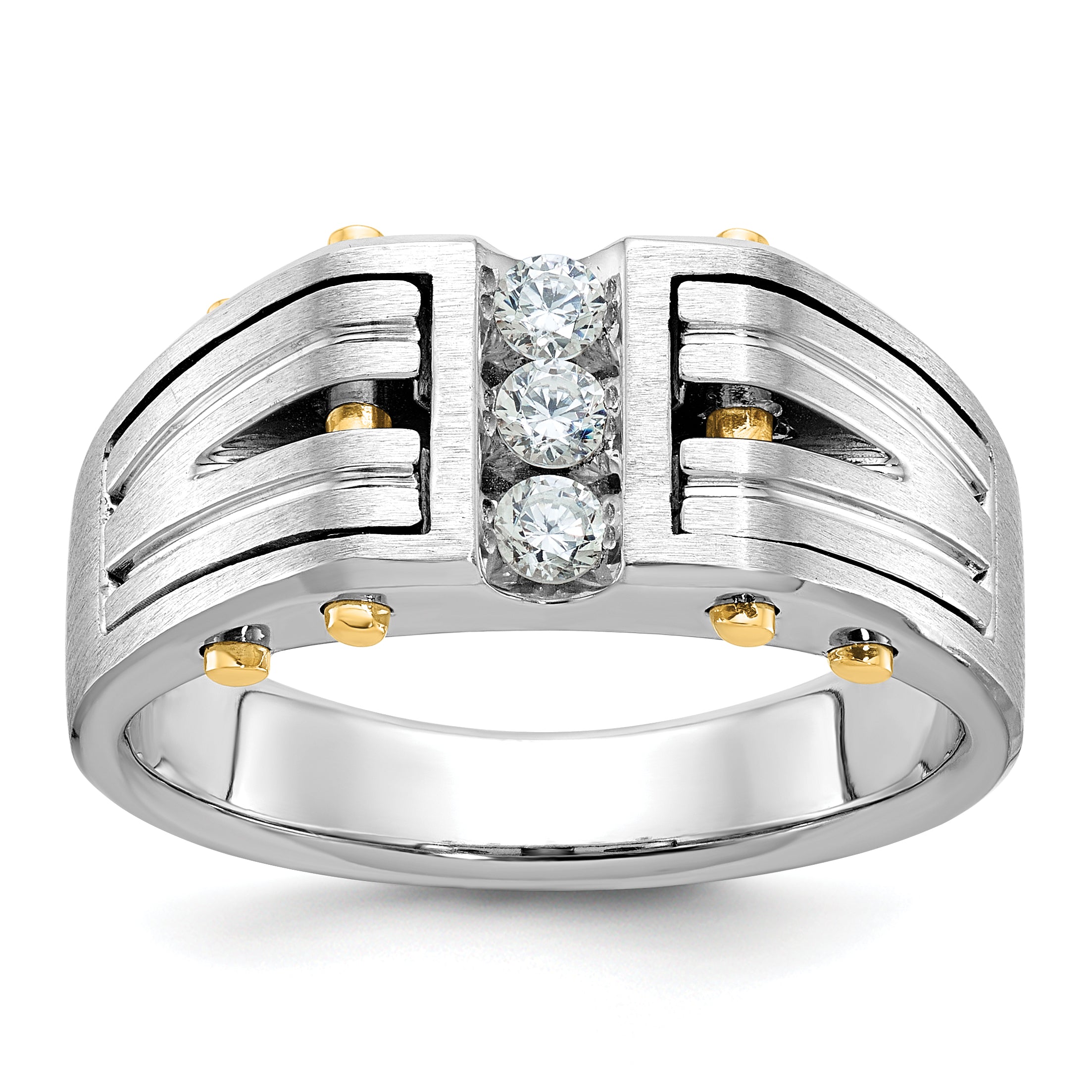 14k Two-tone Mens Polished and Satin 1/4 carat Diamond Complete Ring - Sophia Jewelers