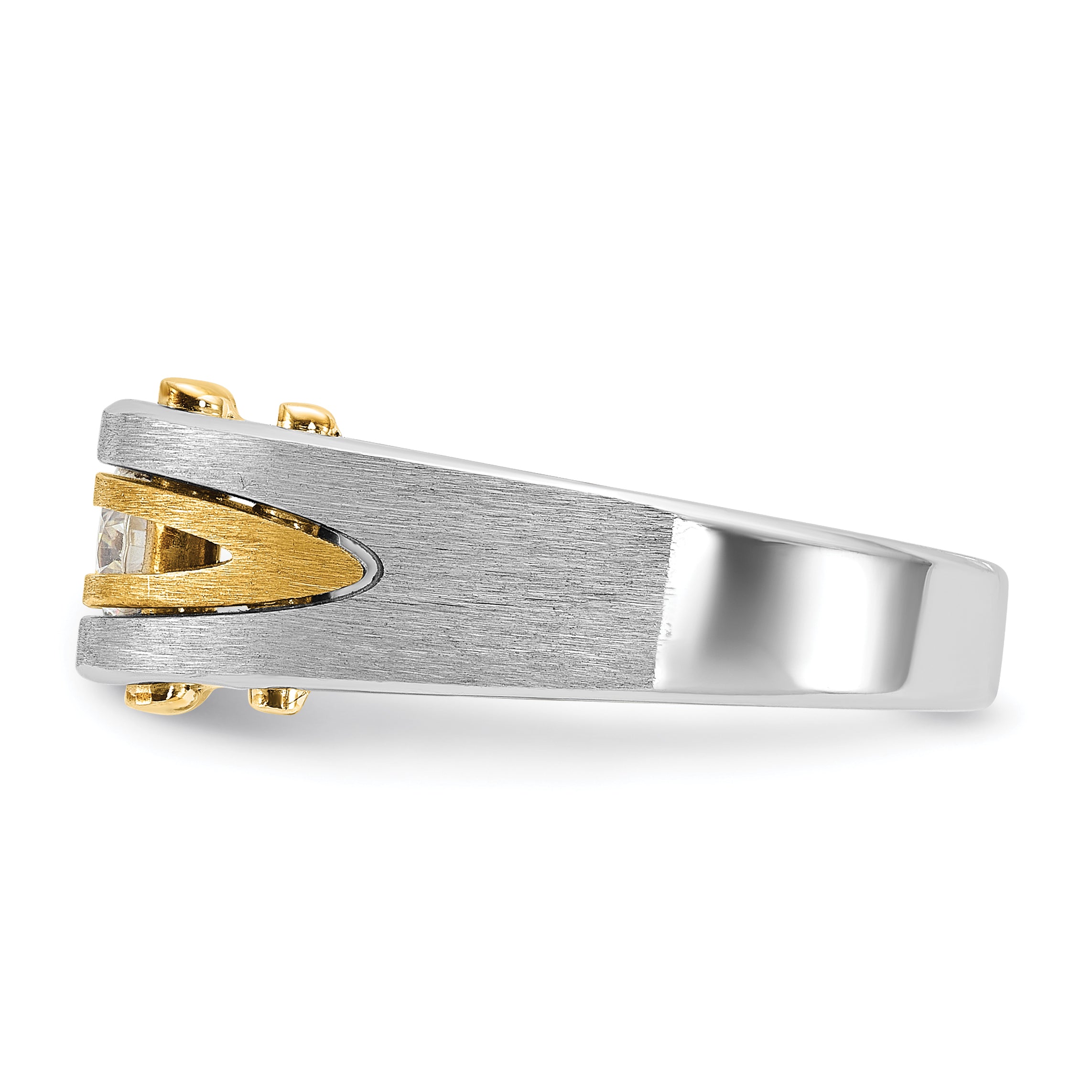 10k Two-tone Men's Polished and Satin Diamond Complete Ring