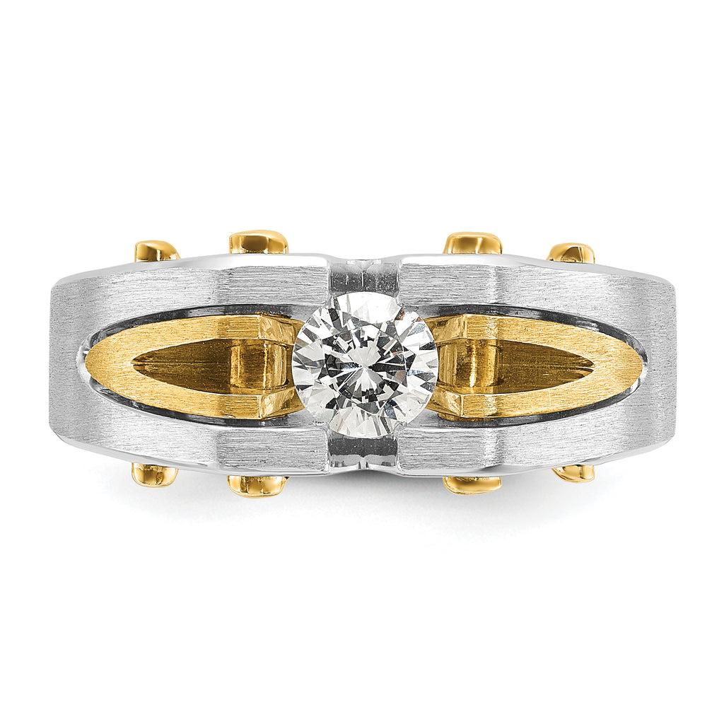 14k Two-tone Mens Polished and Satin 1/2 carat Diamond Complete Ring - Sophia Jewelers