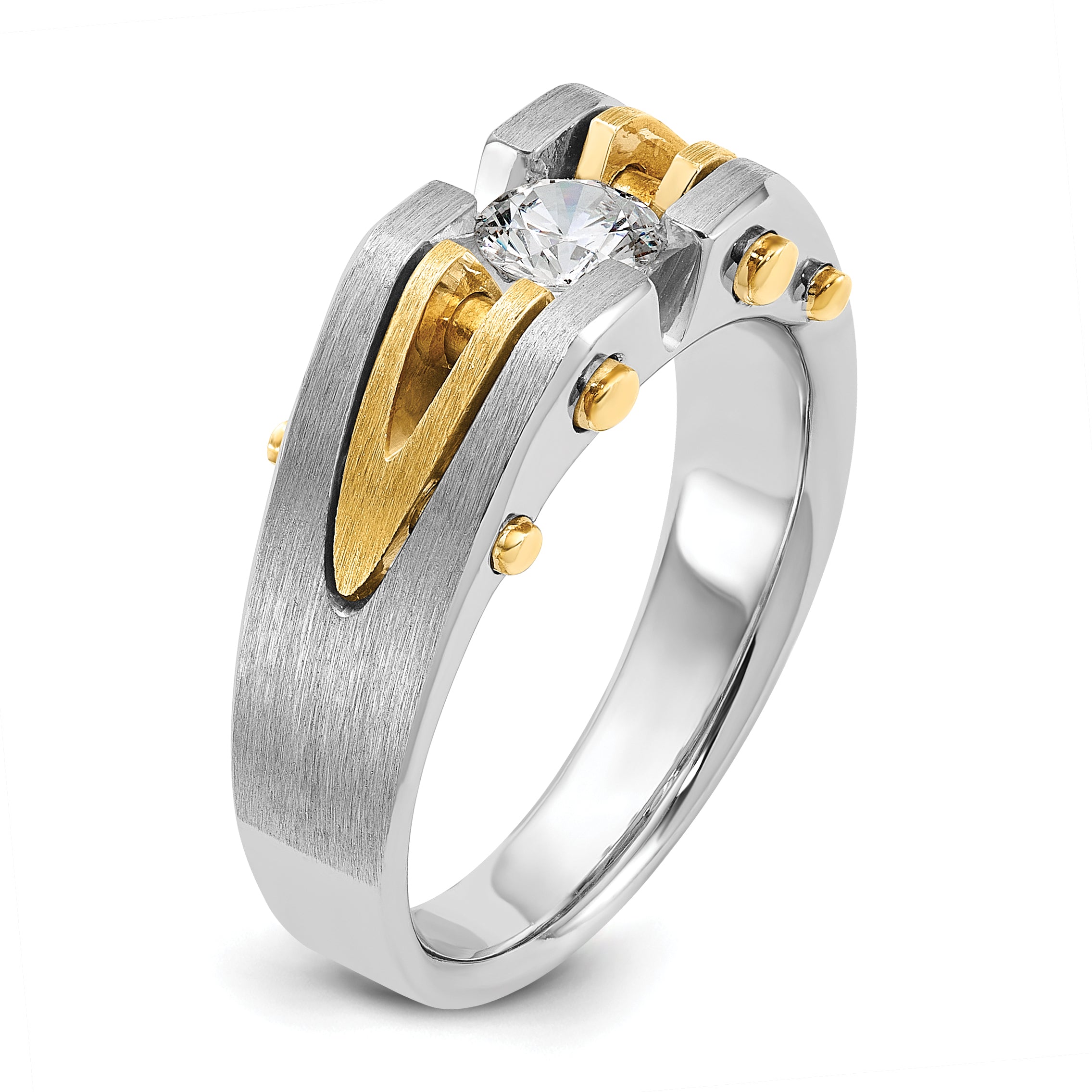14k Two-tone Mens Polished and Satin 1/2 carat Diamond Complete Ring - Sophia Jewelers