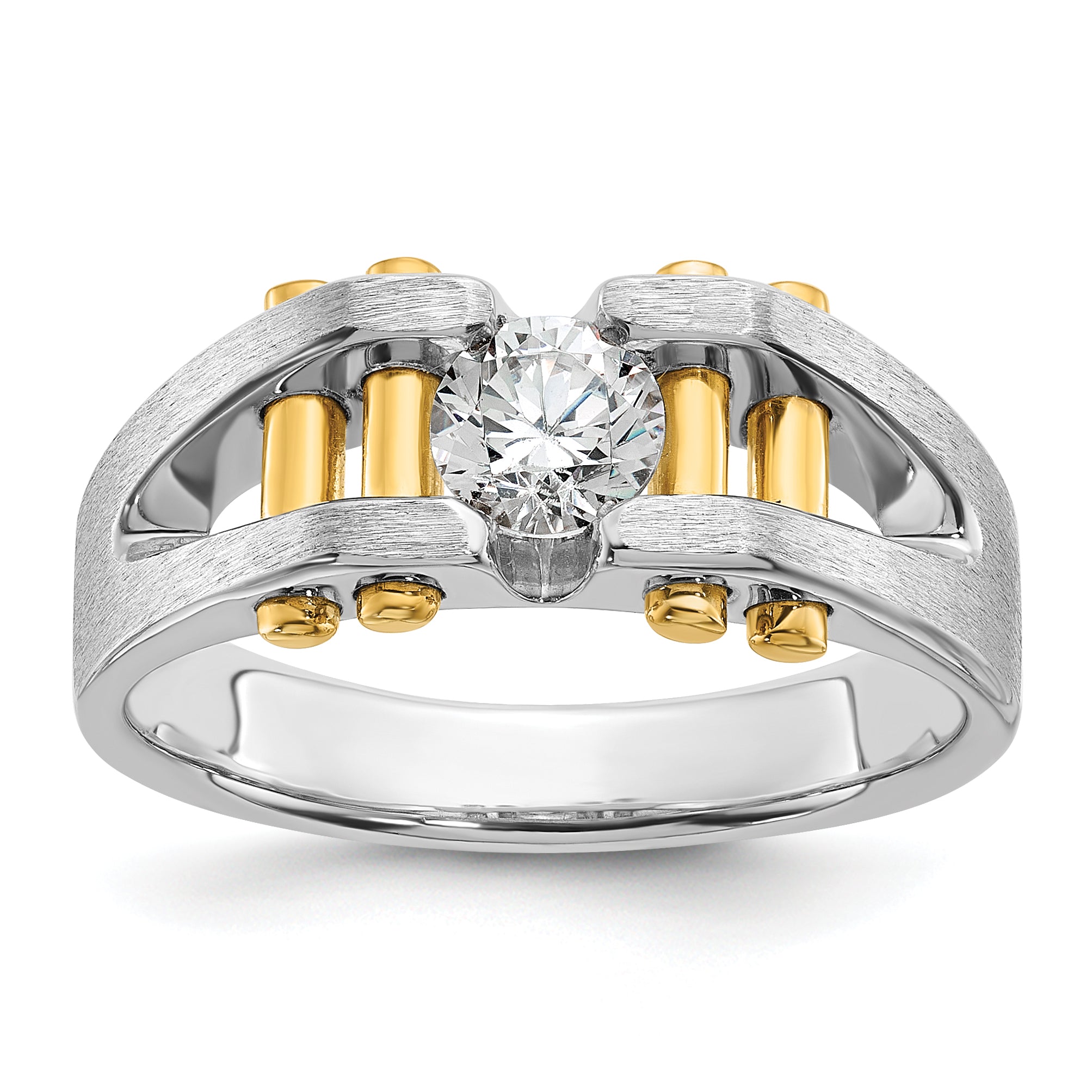 14k Two-Tone 3/8 carat Lab Grown Diamond VS/SI+ G+ Polished and Satin Cut-Out Solitaire Complete Men's Ring Main image