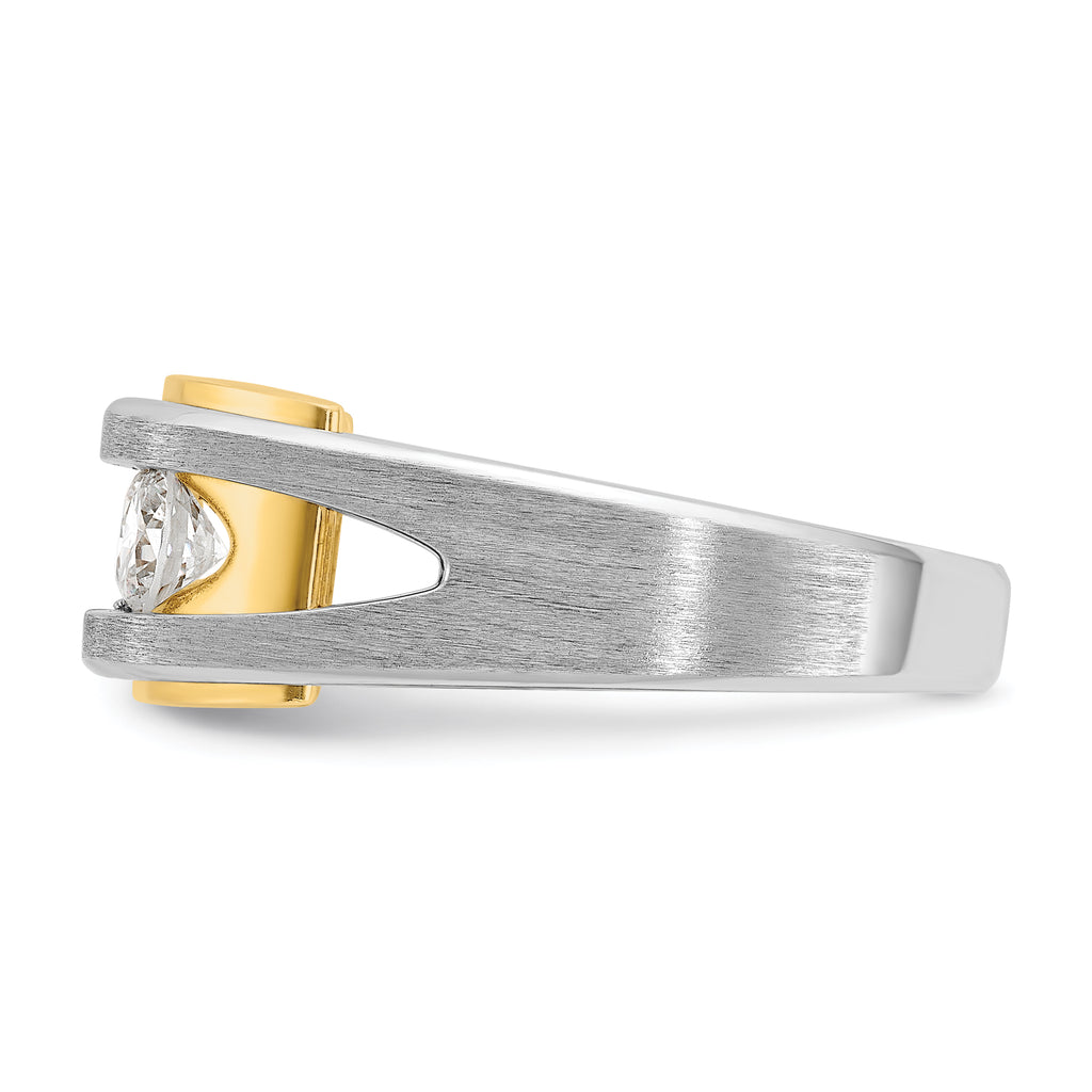14k Two-tone Men's Polished Satin and Cut-Out 3-Stone Ring Mounting, Mounting Only - Sophia Jewelers