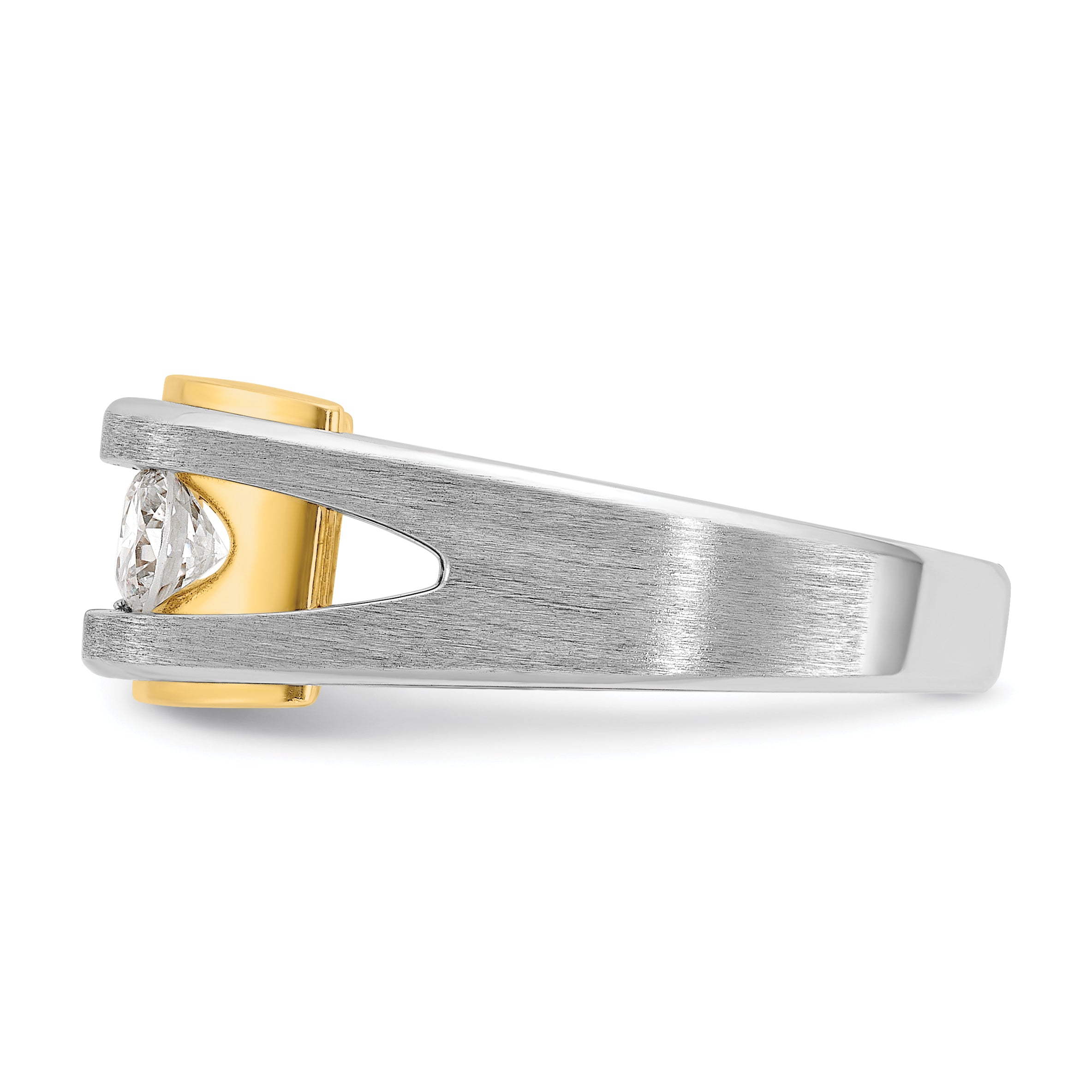 14k Two-tone Men's Polished Satin and Cut-Out 3-Stone Ring Mounting, Mounting Only - Sophia Jewelers